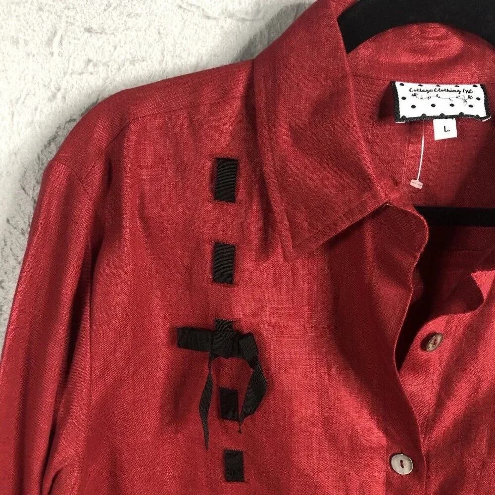 Cottage Clothing Company Top Women Large Red 100% Linen Artsy Airy Lagenlook - Picture 9 of 11
